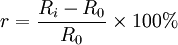 r=\frac{R_i-R_0}{R_0}\times100%