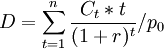 D=\sum_{t=1}^n {C_t*t \over (1+r)^t} / p_0