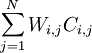 \sum_{j=1}^N W_{i,j}C_{i,j}