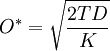 O^*=\sqrt{\frac{2TD}{K}}