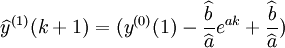 \widehat{y}^{(1)}(k+1)=(y^{(0)}(1)-\frac{\widehat{b}}{\widehat{a}}e^{ak}+\frac{\widehat{b}}{\widehat{a}})