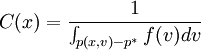 C(x)=\frac{1}{\int_{p(x,v)-p^*}f(v)dv}