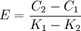 E=\frac{C_2-C_1}{K_1-K_2}