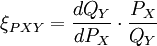 \xi_{PXY}=\frac{dQ_Y}{dP_X}\cdot \frac{P_X}{Q_Y}
