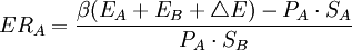 ER_A=\frac{\beta (E_A+E_B+\triangle E)-P_A\cdot S_A}{P_A \cdot S_B}