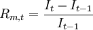 R_{m,t}=\frac{I_t-I_{t-1}}{I_{t-1}}