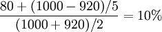 \frac{80+(1000-920)/5}{(1000+920)/2}=10%
