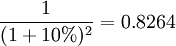 \frac{1}{(1+10%)^2}=0.8264