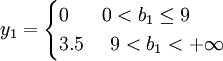 y_1=\begin{cases}0 \ \ \ \ \ 0<b_1 \le 9 \\ 3.5 \ \ \ \ 9<b_1< +\infty \end{cases}