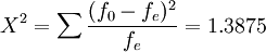\Chi^2=\sum \frac{(f_0 - f_e)^2}{f_e} = 1.3875