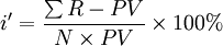 i^\prime=\frac{\sum R-PV}{N\times PV}\times100%