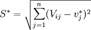 S^{*}=\sqrt{\sum_{j=1}^n(V_{ij}-v_j^{*})^2}