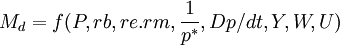 M_d=f(P,rb,re.rm,\frac{1}{p^*},Dp/dt,Y,W,U)
