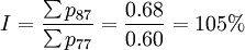 I=\frac{\sum p_{87}}{\sum p_{77}}=\frac{0.68}{0.60}=105%