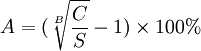 A=(\sqrt[B]{\frac{C}{S}}-1)\times100%