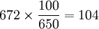 672\times\frac{100}{650}=104