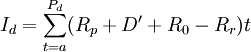 I_d=\sum_{t=a}^{P_d}(R_p+D'+R_0-R_r)t