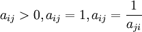 a_{ij}>0,a_{ij}=1,a_{ij}=\frac{1}{a_{ji}}