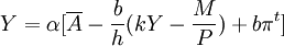 Y=\alpha[\overline{A}-\frac{b}{h}(kY-\frac{M}{P})+b\pi^t]