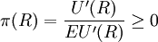 \pi(R)=\frac{U'(R)}{EU'(R)}\ge 0