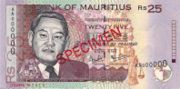 毛里求斯卢比1999年版25 Rupees面值——反面