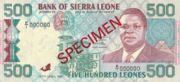 塞拉利昂利昂1991年版面值500 Leones——反面