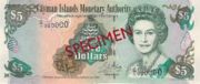 开曼群岛元1998年版5 Dollars面值——正面