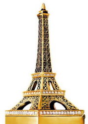 ESTEE LAUDER环球名胜系列——巴黎铁塔（霓彩伊甸香型），金色的盒身镶嵌闪亮的水晶，承载着能代表这个城市的香味，实现你奢华瑰丽的梦想。