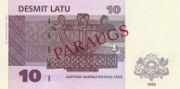 拉脱维亚拉特1992年版10 Latu面值——反面