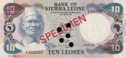 塞拉利昂利昂1984年版面值10 Leones——正面