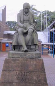 Statue of James Watt outside the main entrance