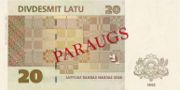 拉脱维亚拉特1992年版20 Latu面值——反面