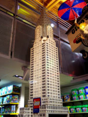 A Chrysler Building replica made entirely of Lego bricks, on display at the Times Square location of Toys "R" Us in New York City.