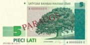 拉脱维亚拉特1996年版5 Lati面值——正面