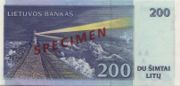 立陶宛立特1997年版200 Litai面值——反面