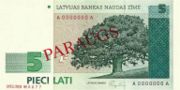 拉脱维亚拉特1992年版5 Lati面值——正面