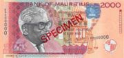 毛里求斯卢比1999年版2000 Rupees面值——正面