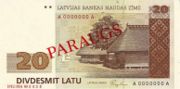 拉脱维亚拉特1992年版20 Latu面值——正面