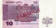 拉脱维亚拉特2000年版10 Latu面值——反面