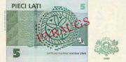 拉脱维亚拉特1996年版5 Lati面值——反面