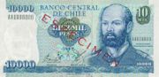 智利比索1989年版面值10,000 Pesos——正面