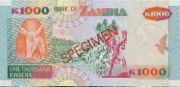 赞比亚克瓦查1992年版面值1,000 Kwacha——反面