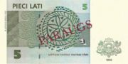 拉脱维亚拉特1992年版5 Lati面值——反面